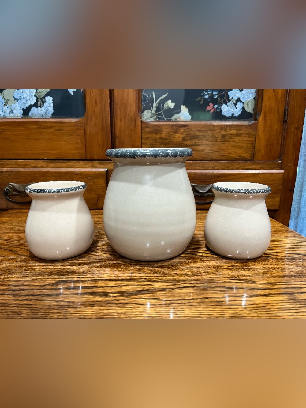 House & Garden Party 3-Piece Floral Vase Set Vintage 2001 Hand Made USA Cottage - Picture 3 of 9